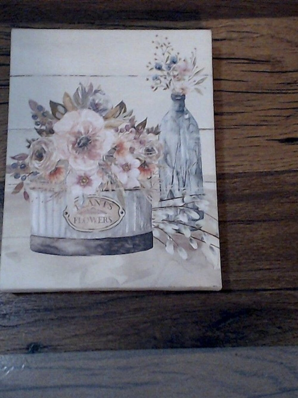 Farmhouse Floral Wall Art Print, Flowers in Galvanized Bucket, 9 x 7 in